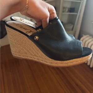 Sam Edelman Black and Tan Wedge Mules
